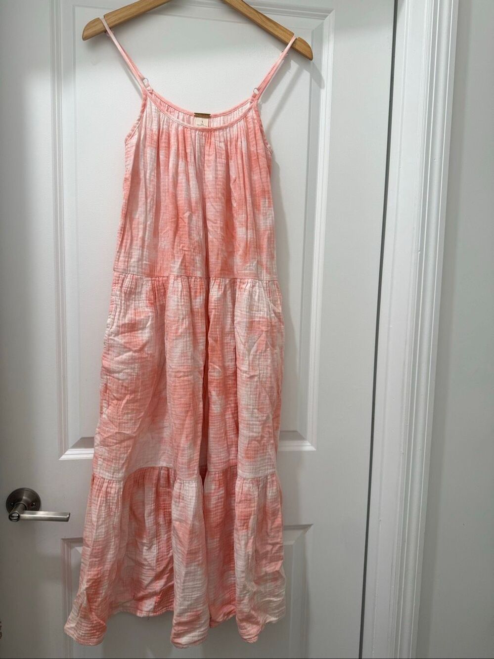Magaschoni pink tie-dye tiered maxi dress organic cotton gauze size S